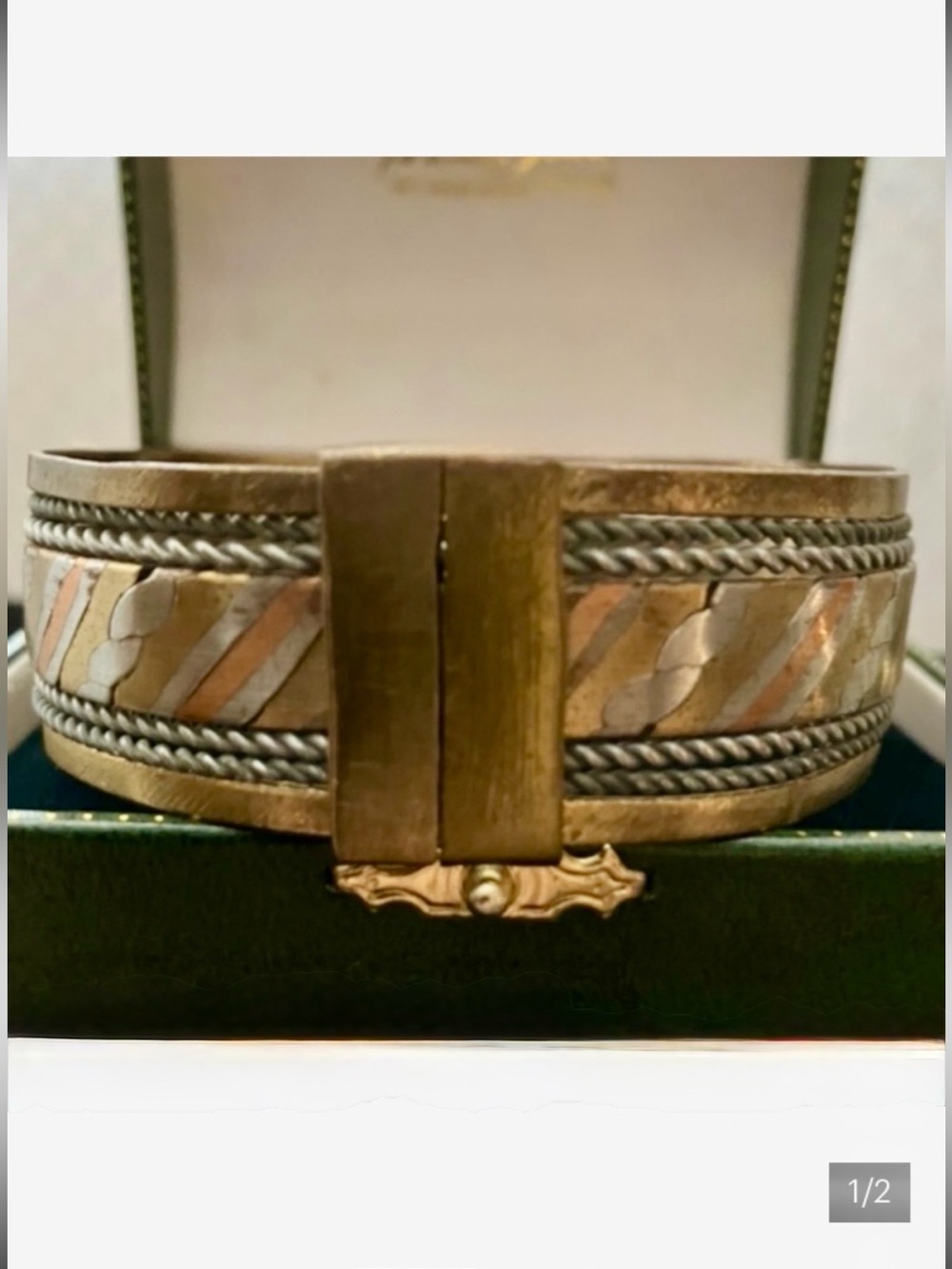 New Jeweler Made Bvlgari Style Tri-Tone Silver and Gold Cuff